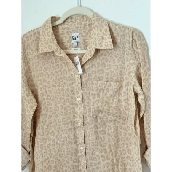 Gap 100% Linen Animal Print Shirt Women's Size Small New Neutral Classic N64 - Picture 4 of 14